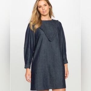 🆕ELOQUII Denim Chambray Pintuck Bib Dress Sz 20